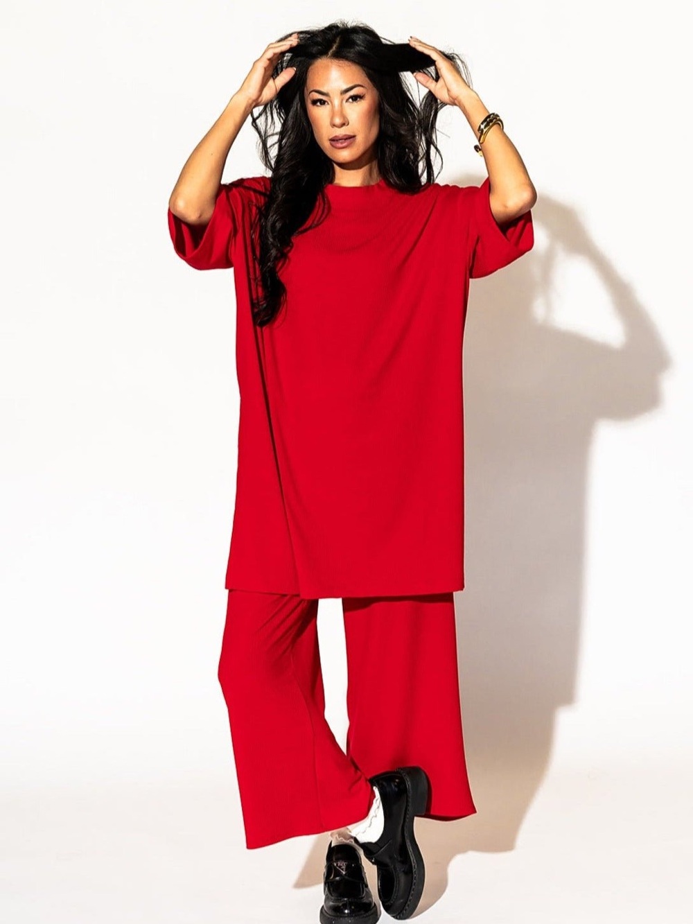 Dressed in Lala Lex Ribbed Tee in Cherry Red